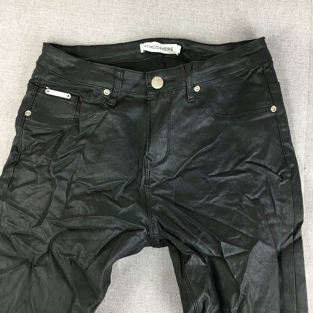 Atmos & Here Womens Faux Waxed Leather Jeans Size 10 Black Skinny Stretch