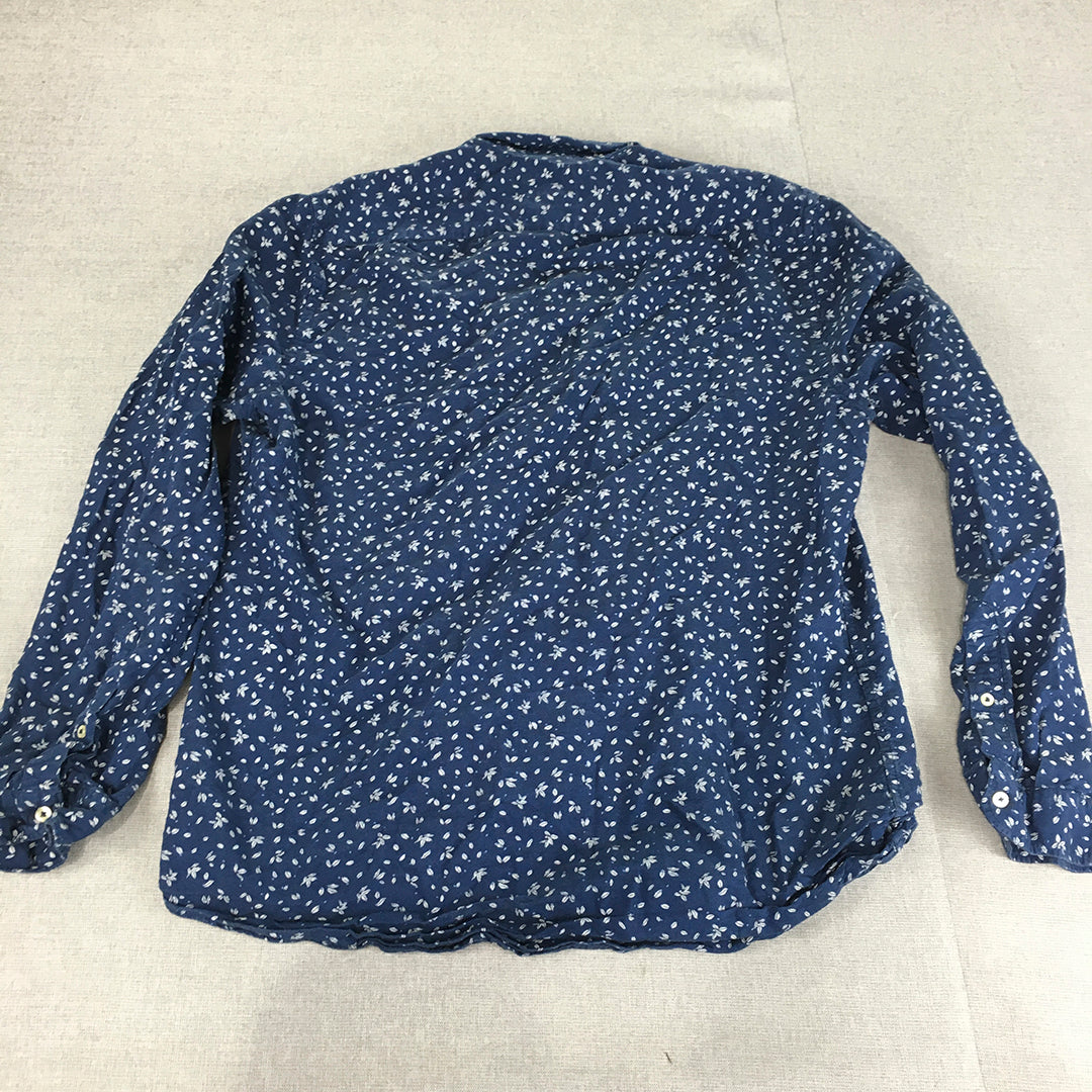 Zara Mens Shirt Size XL Blue Floral Long Sleeve Button-Up Collared