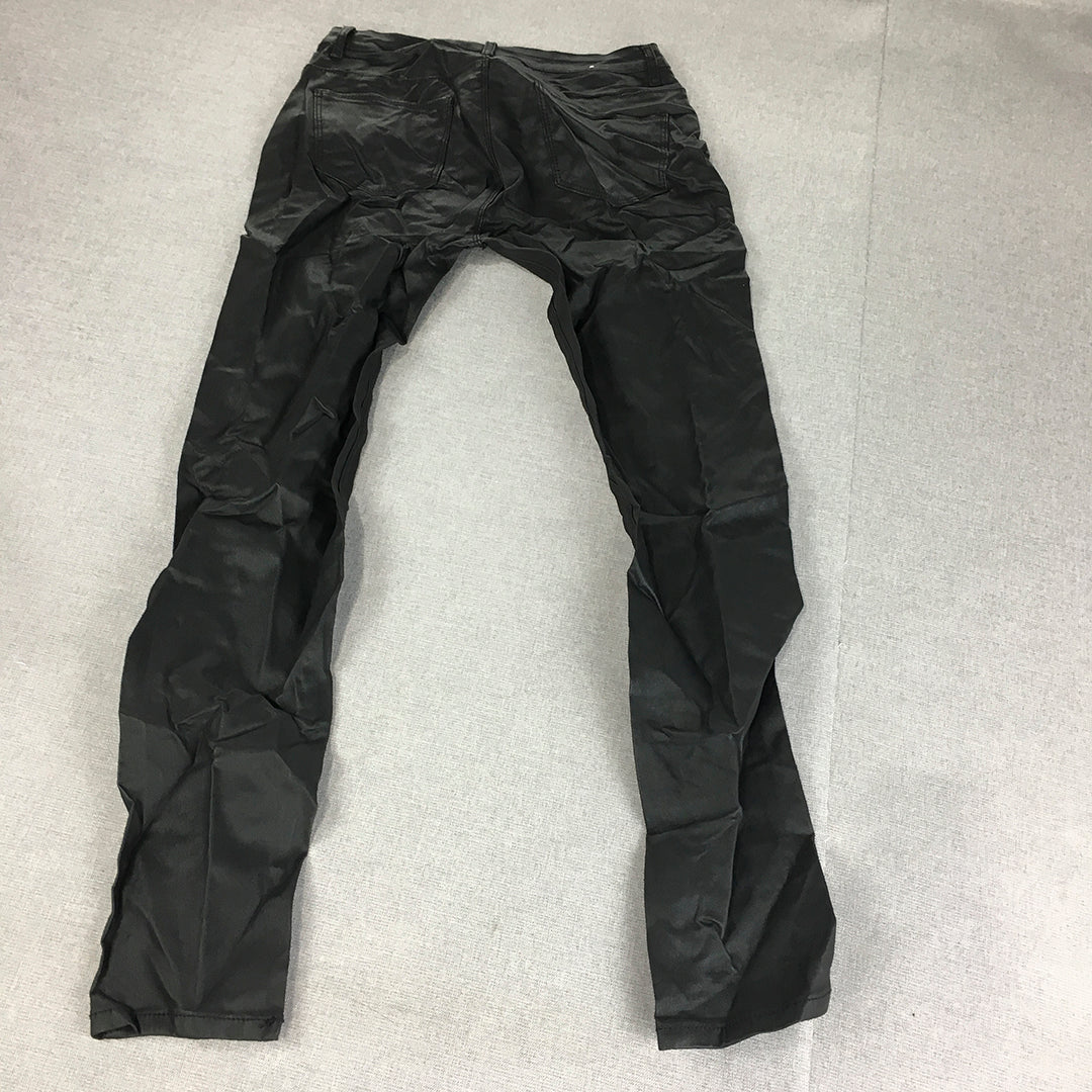 Atmos & Here Womens Faux Waxed Leather Jeans Size 10 Black Skinny Stretch