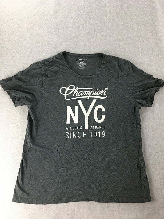 Champion Womens T-Shirt Size XL Grey NYC Logo Short Sleeve Crew Neck Tee