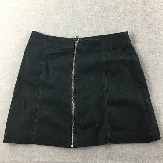 H&M Womens Mini Skirt Size 6 Black Zip A-Line