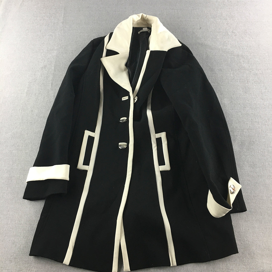 Queenspark Womens Jacket Size 14 Black Button Up Collared Blazer Coat