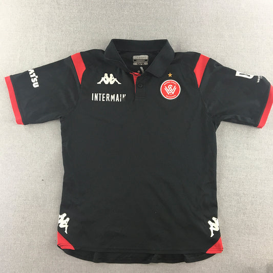 Western Sydney Wanderers Mens Polo Shirt Size M Black WSW Collared Kappa