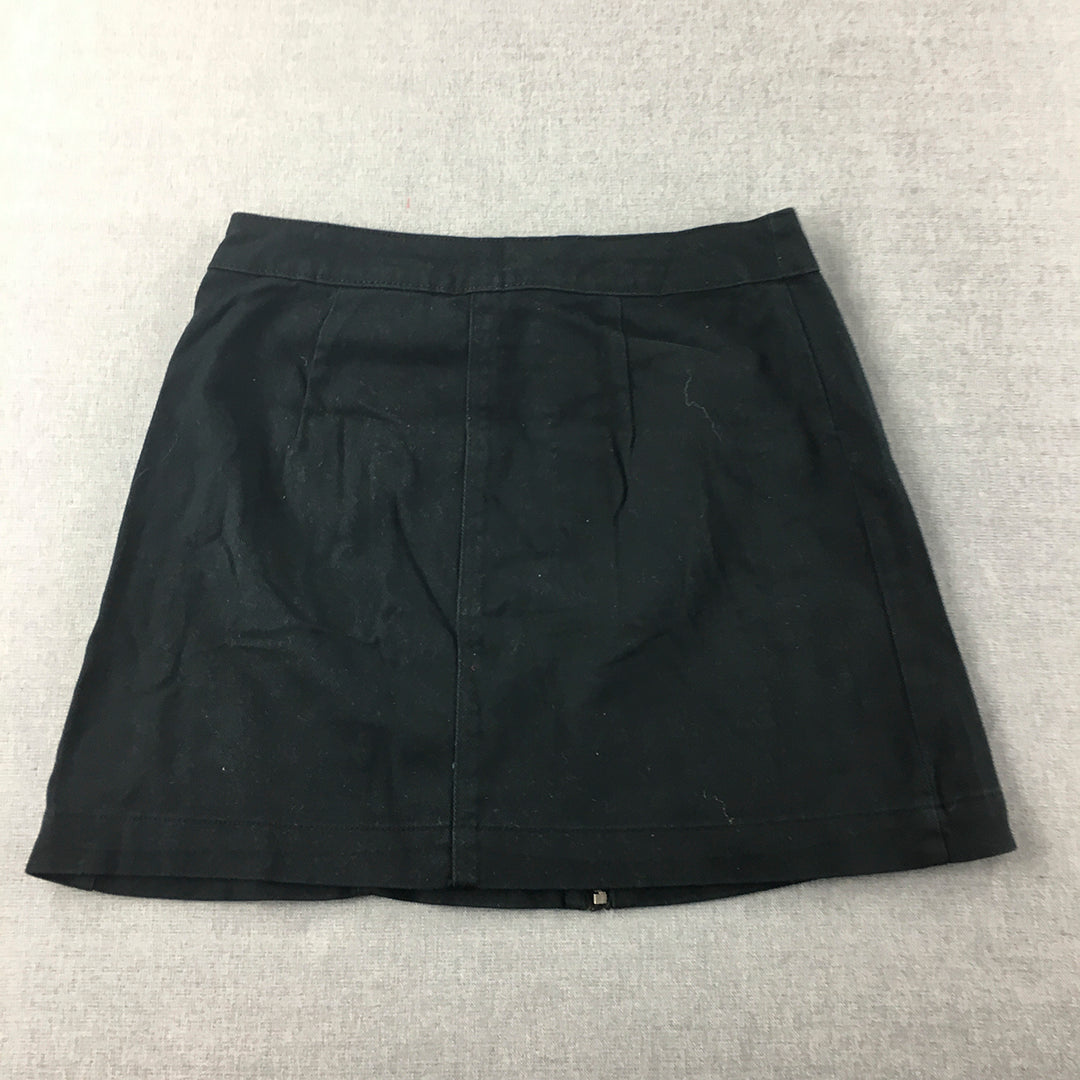 H&M Womens Mini Skirt Size 6 Black Zip A-Line