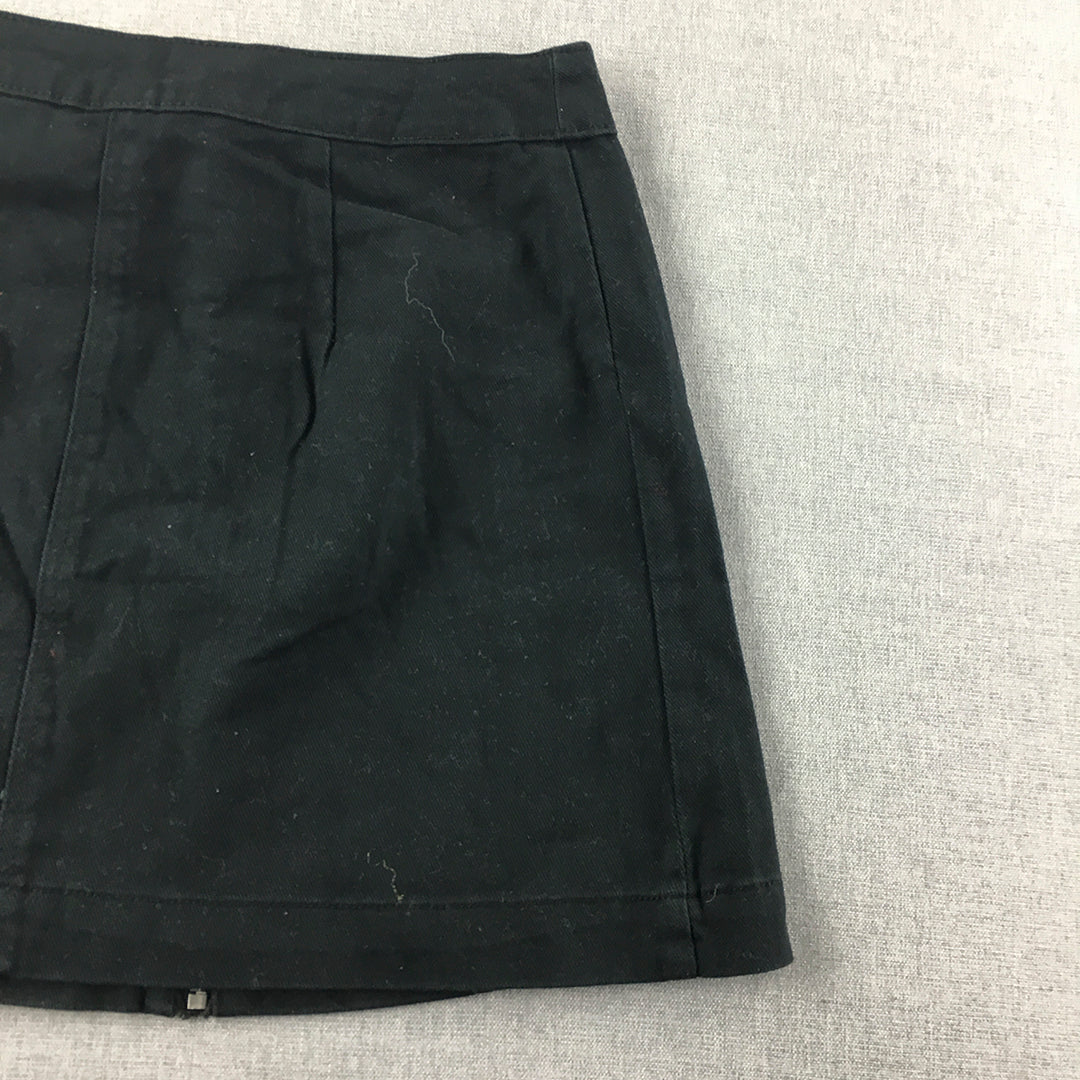 H&M Womens Mini Skirt Size 6 Black Zip A-Line