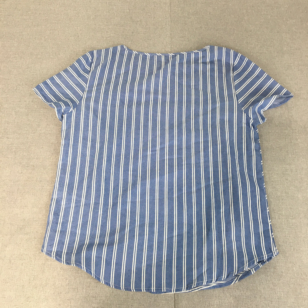 Emery Rose Womens Top Size M Blue Striped Short Sleeve T-Shirt