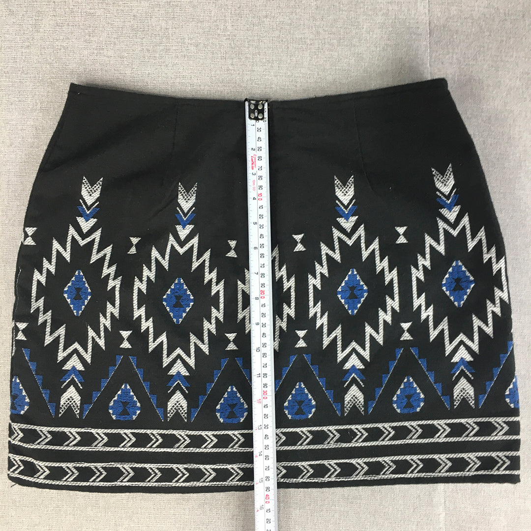 H&M Womens Mini Skirt Size 8 Black Aztec Navajo Striped