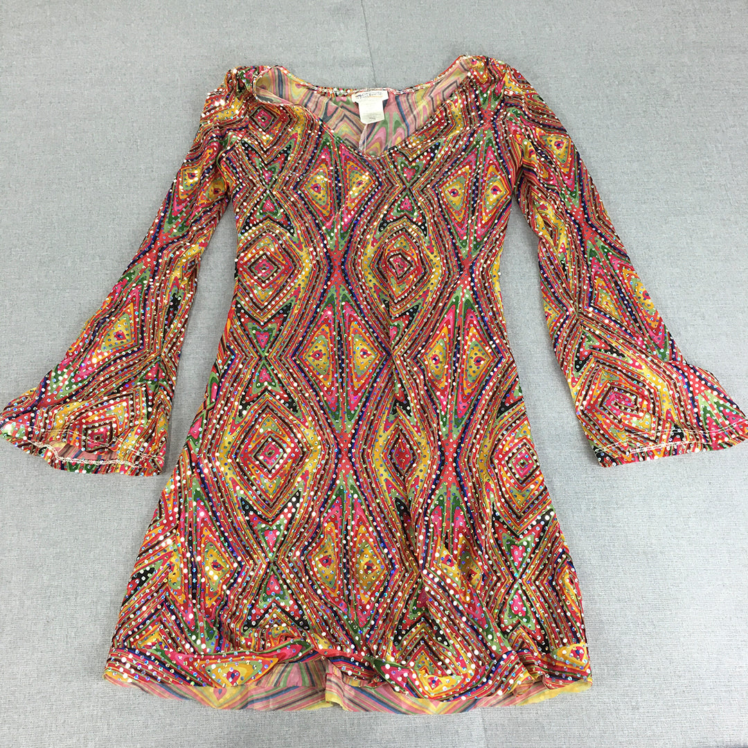 California Costume Womens Mini Dress Size M Yellow Pink Psychedelic