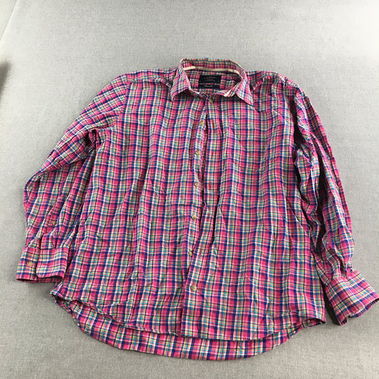 Charles Tyrwhitt Mens Linen Shirt Size M Pink Classic Fit Checkered Button-Up