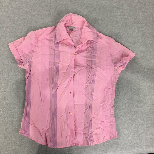 Ezpresso Womens Shirt Size L Pink Striped Button-Up Short Sleeve Top