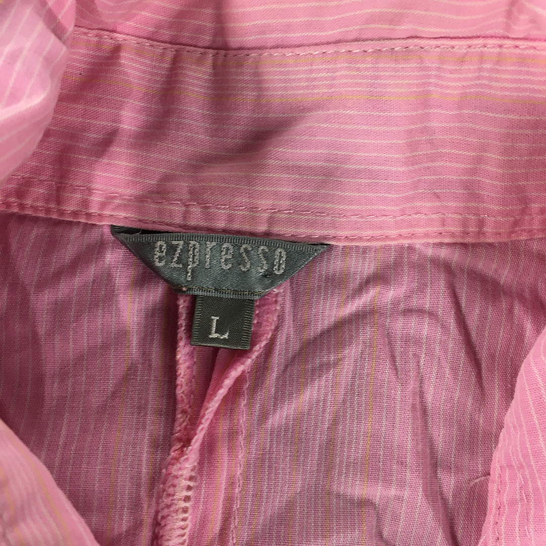 Ezpresso Womens Shirt Size L Pink Striped Button-Up Short Sleeve Top