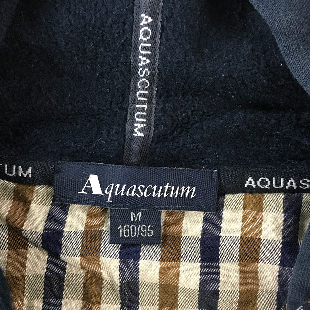 Aquascutum Womens Jacket Size M Blue Logo Zip-Up Pockets Hoodie Coat