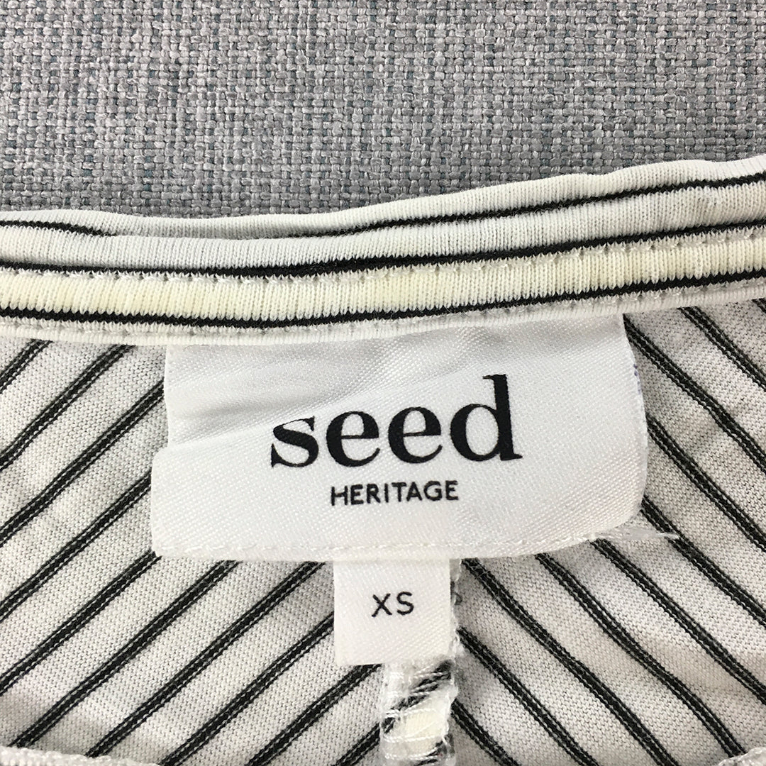 Seed Heritage Womens Knit Top Size XS White Striped Crew Neck Long Sleeve Shirt