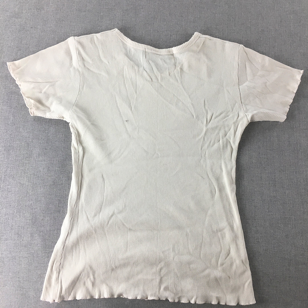 Top Class Quality Womens Knit Top Size L White Stretch Fabric Shirt