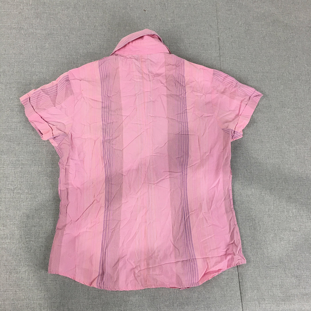 Ezpresso Womens Shirt Size L Pink Striped Button-Up Short Sleeve Top