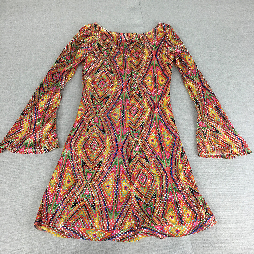 California Costume Womens Mini Dress Size M Yellow Pink Psychedelic