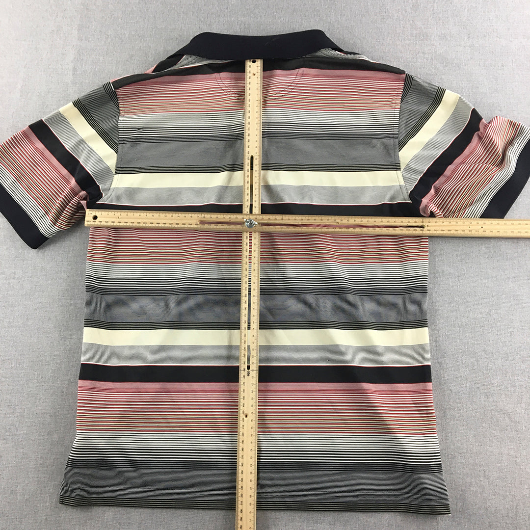 Greg Norman Mens Golf Shirt Size L Pink Black Striped Collared Polo Rugby