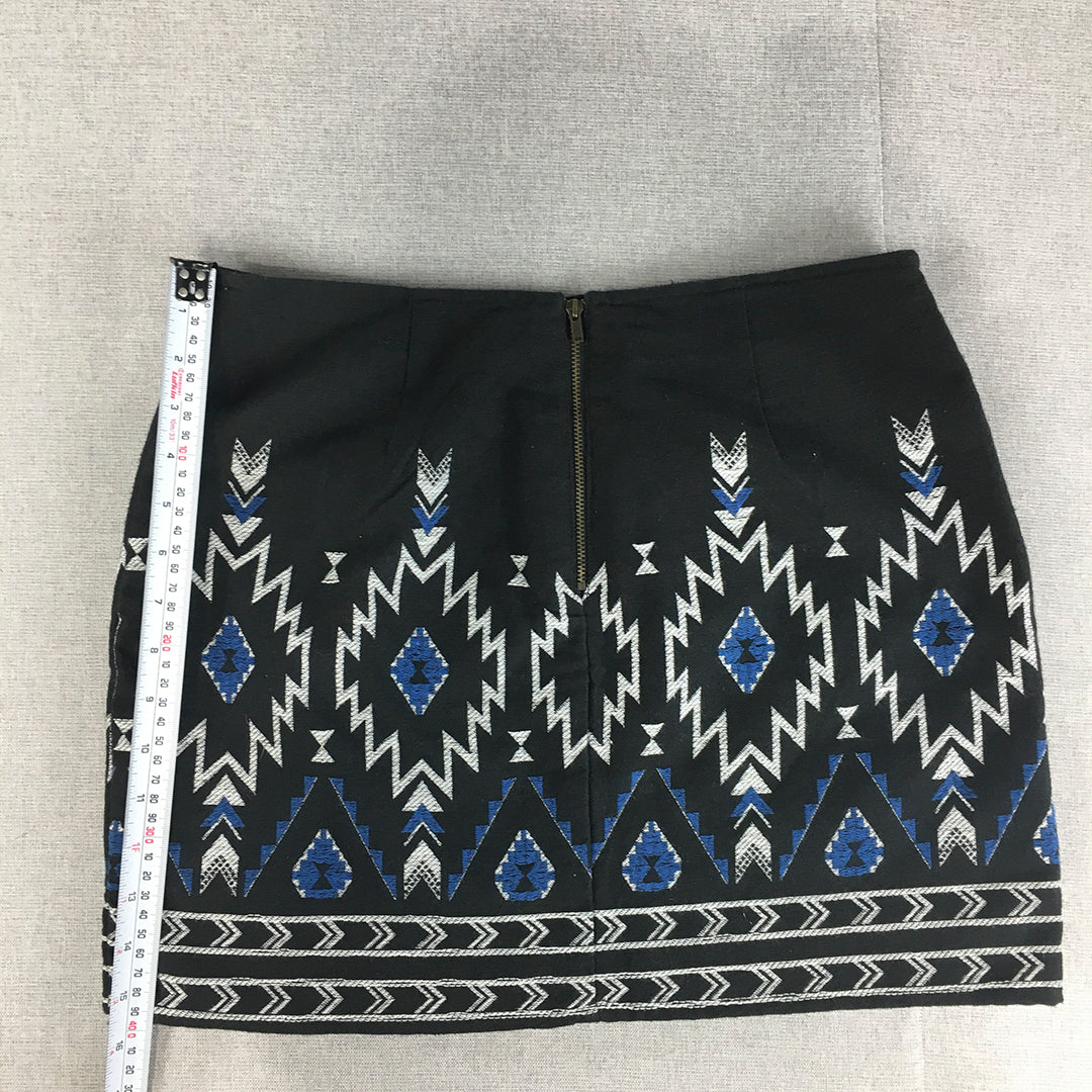 H&M Womens Mini Skirt Size 8 Black Aztec Navajo Striped