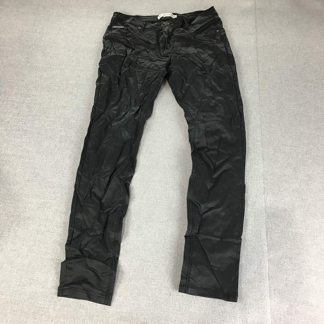 Atmos & Here Womens Faux Waxed Leather Jeans Size 30 Black Stretch Skinny