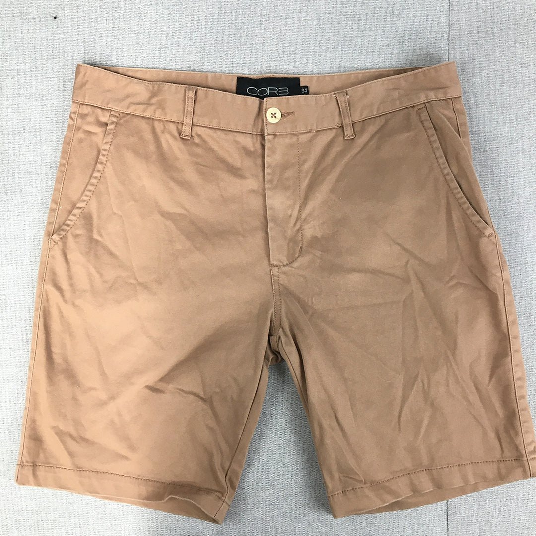 Core Mens Chino Shorts Size 34 Brown Pockets Casual Walking