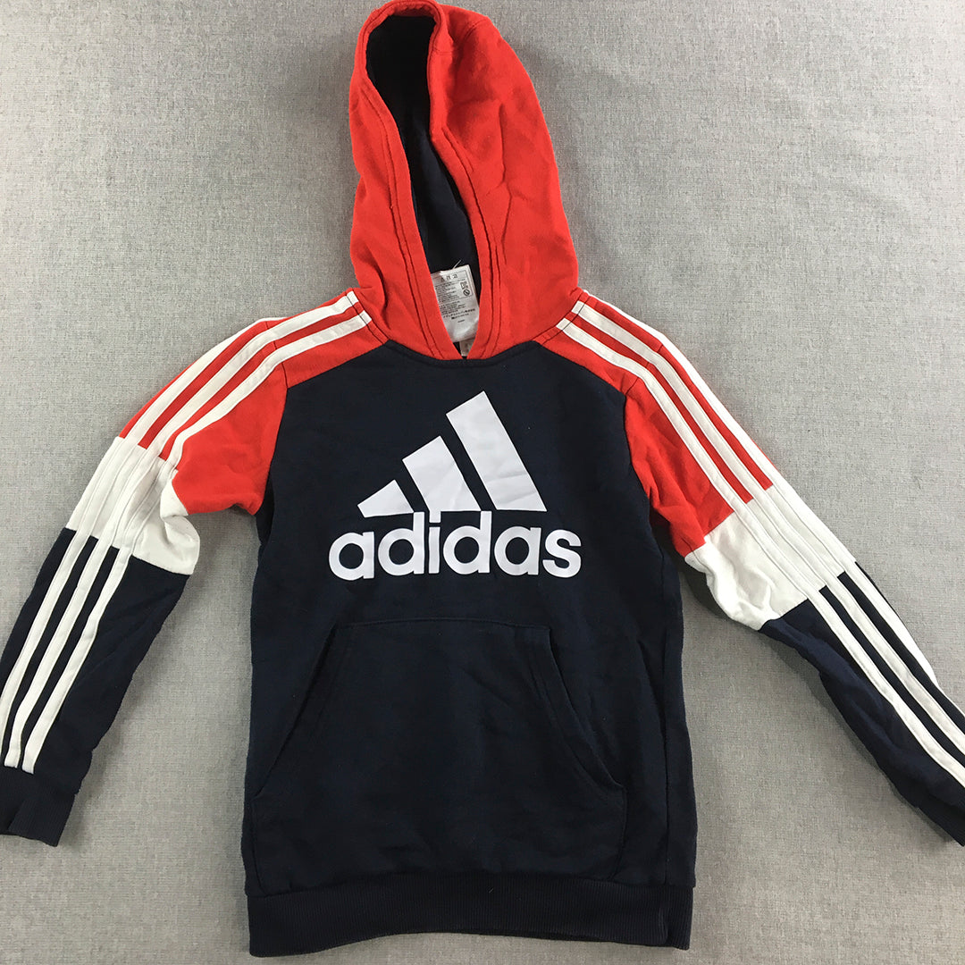 Adidas Kids Boys Hoodie Sweater Size 7 - 8 Blue Red Big Logo Jumper