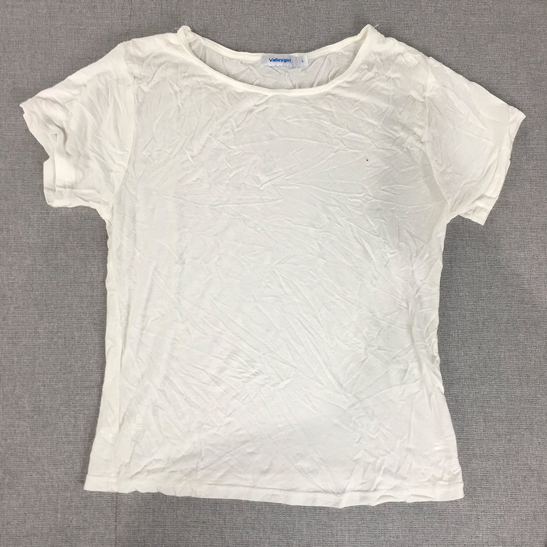 Valleygirl Womens T-Shirt Size L White Stretch Fabric Top