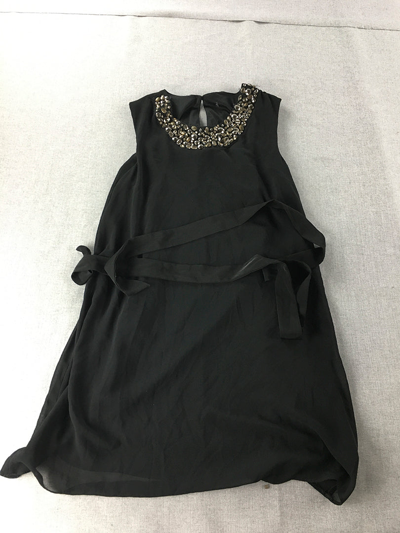 Primark Womens Mini Dress Size 10 Black Diamante Sleeveless A-Line