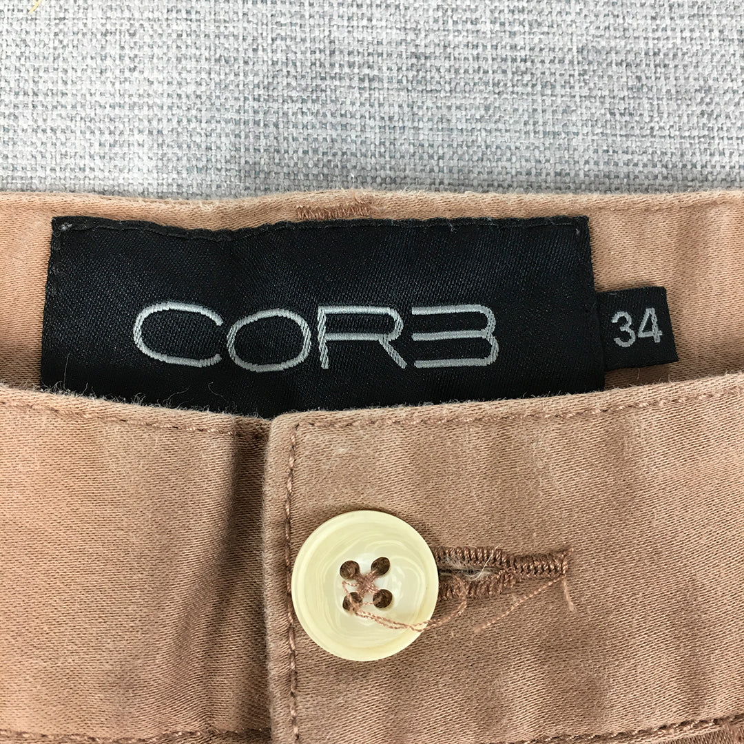 Core Mens Chino Shorts Size 34 Brown Pockets Casual Walking