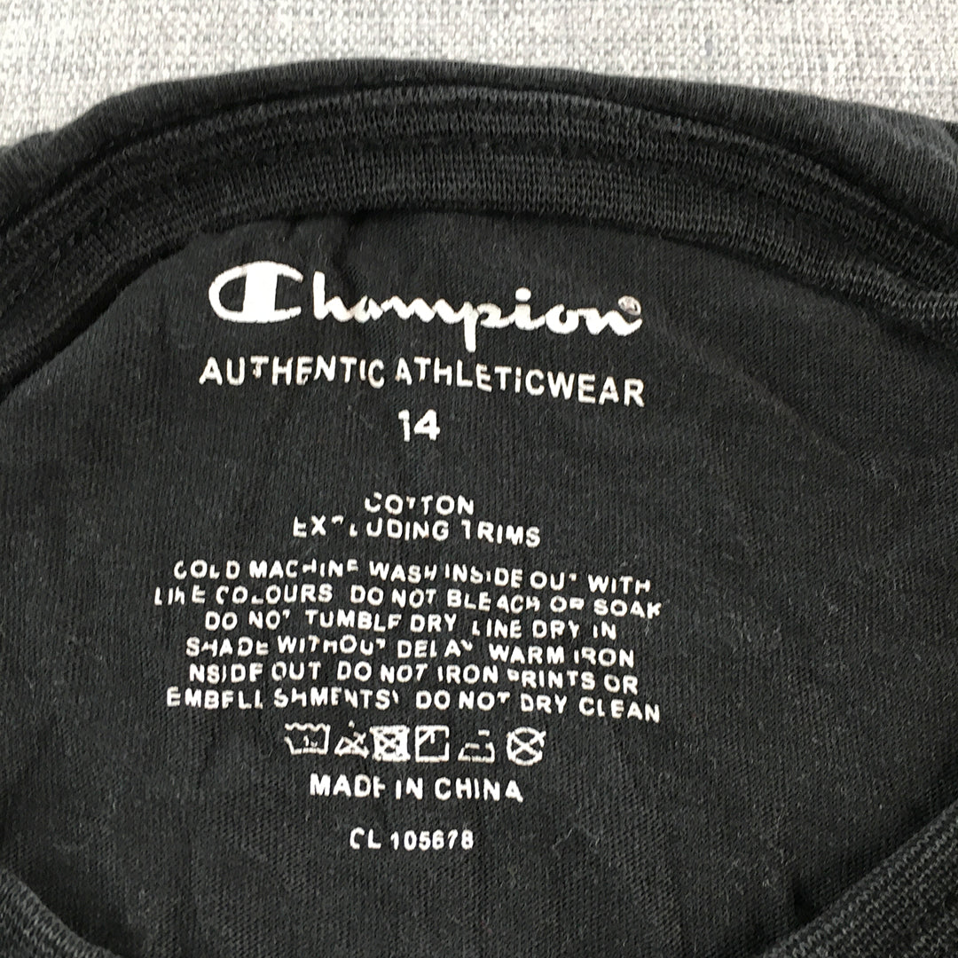 Champion Kids Girls T-Shirt Size 14 Black Big Logo Crew Neck Top