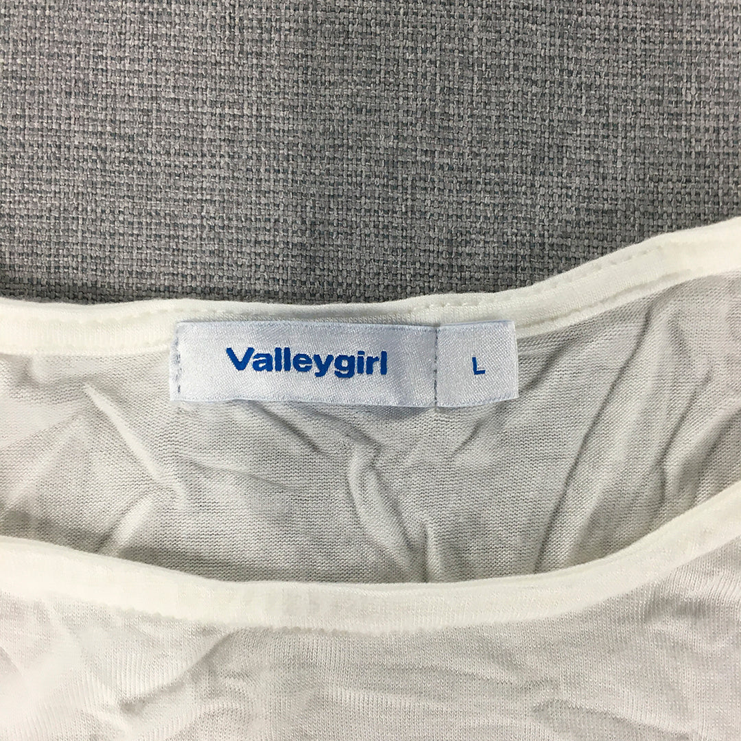 Valleygirl Womens T-Shirt Size L White Stretch Fabric Top