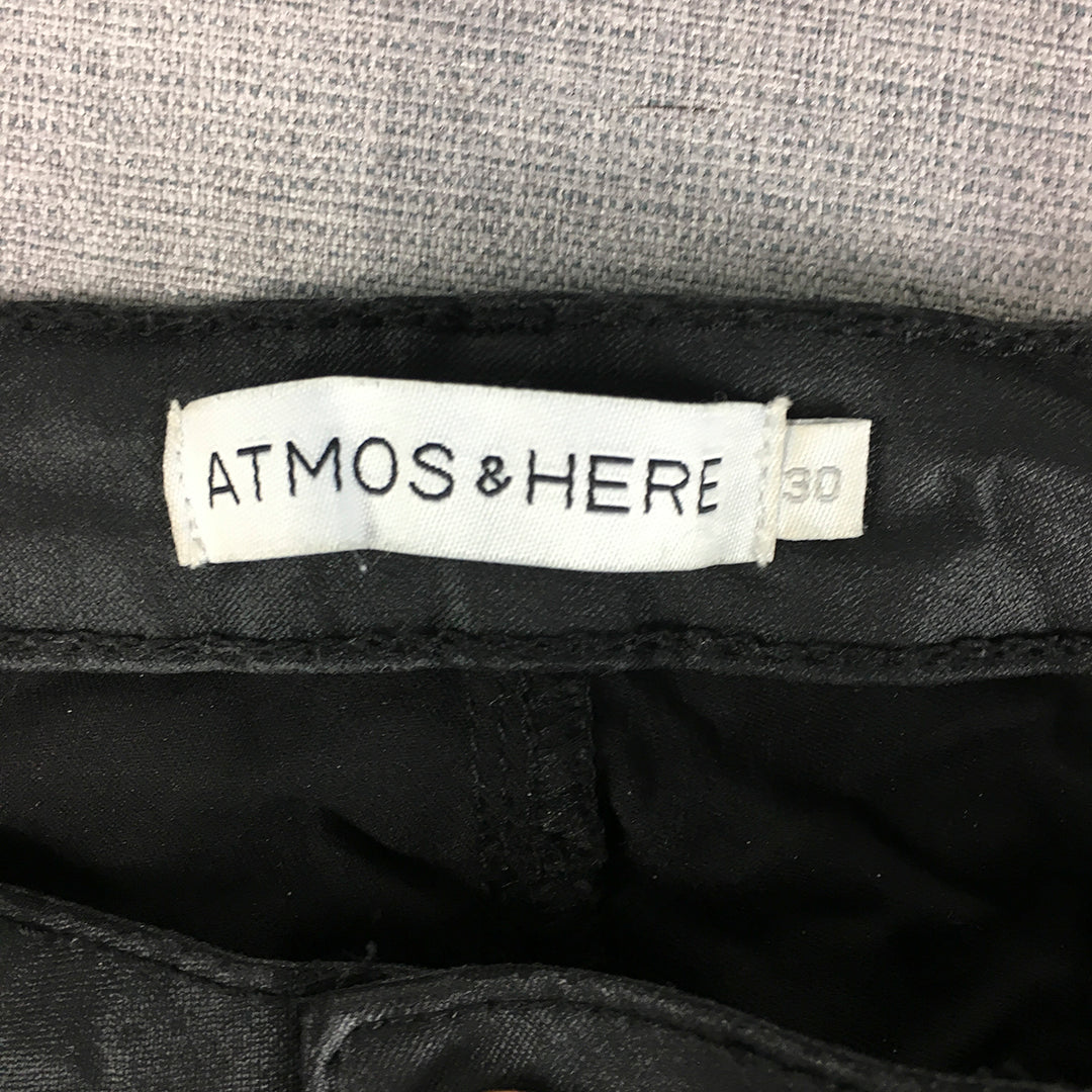 Atmos & Here Womens Faux Waxed Leather Jeans Size 30 Black Stretch Skinny