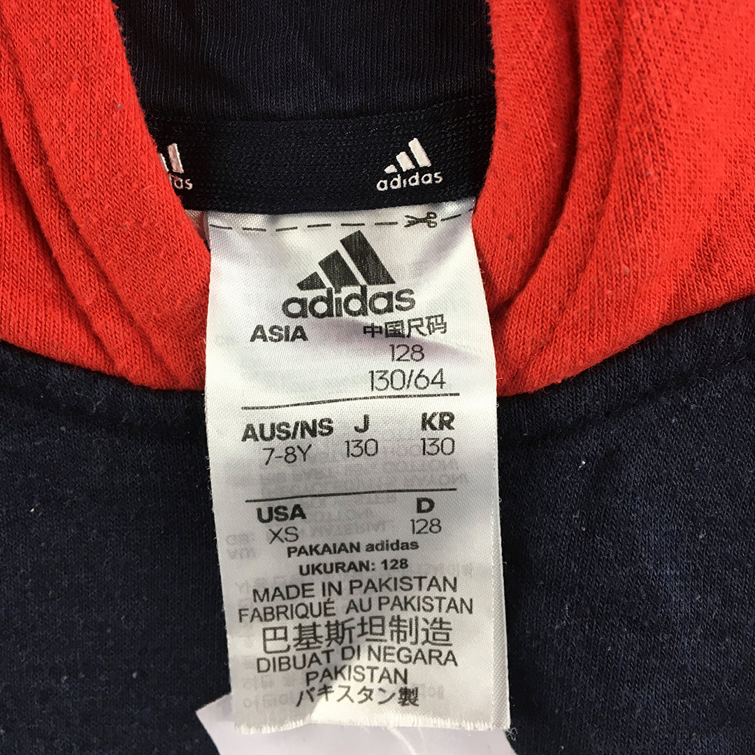 Adidas Kids Boys Hoodie Sweater Size 7 - 8 Blue Red Big Logo Jumper