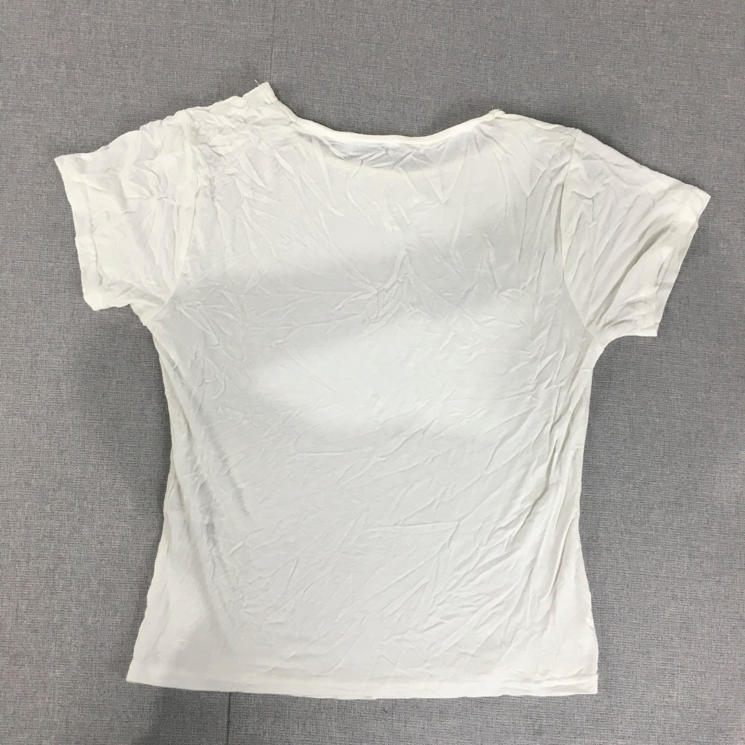 Valleygirl Womens T-Shirt Size L White Stretch Fabric Top