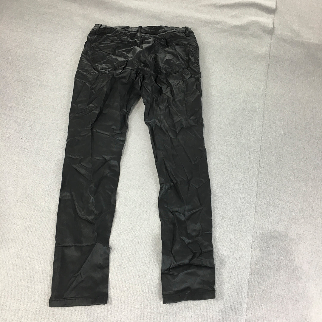 Atmos & Here Womens Faux Waxed Leather Jeans Size 30 Black Stretch Skinny