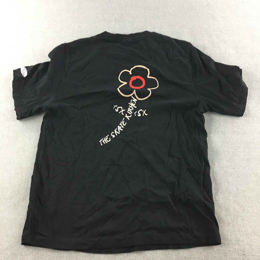 H&M x No Fear Mens T-Shirt Size XS Black Flower Skate Graphic Crew Neck Tee