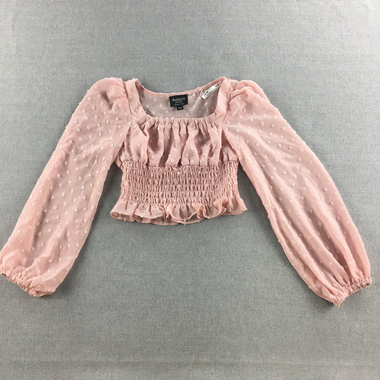 Bardot Junior Kids Girls Top Size 10 Pink Long Sleeve Cropped Blouse