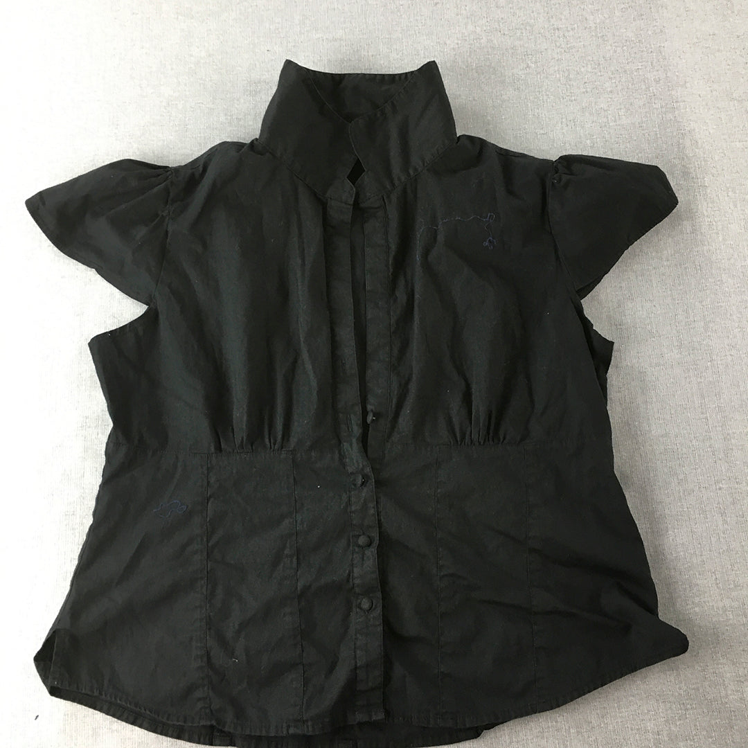 Topgirl Womens Shirt Size 18 Black Button-Up Short Sleeve Collared Top