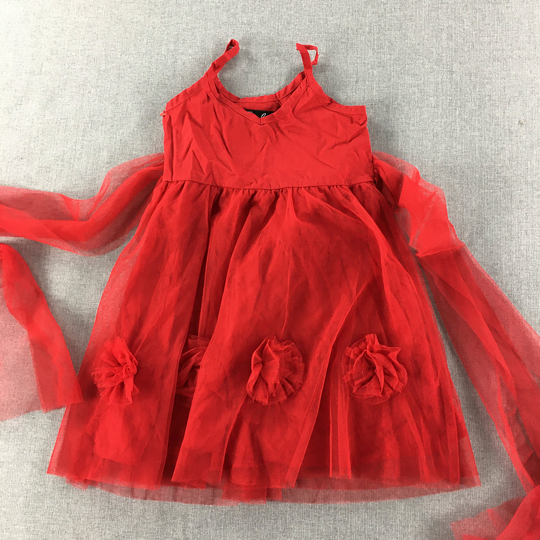 Oobi Kids Girls Dress Size 3 Years Baby Toddler Red A-Line Floral