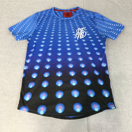 DFND Mens T-Shirt Size L Blue Dot Full-Print Short Sleeve Crew Neck Tee