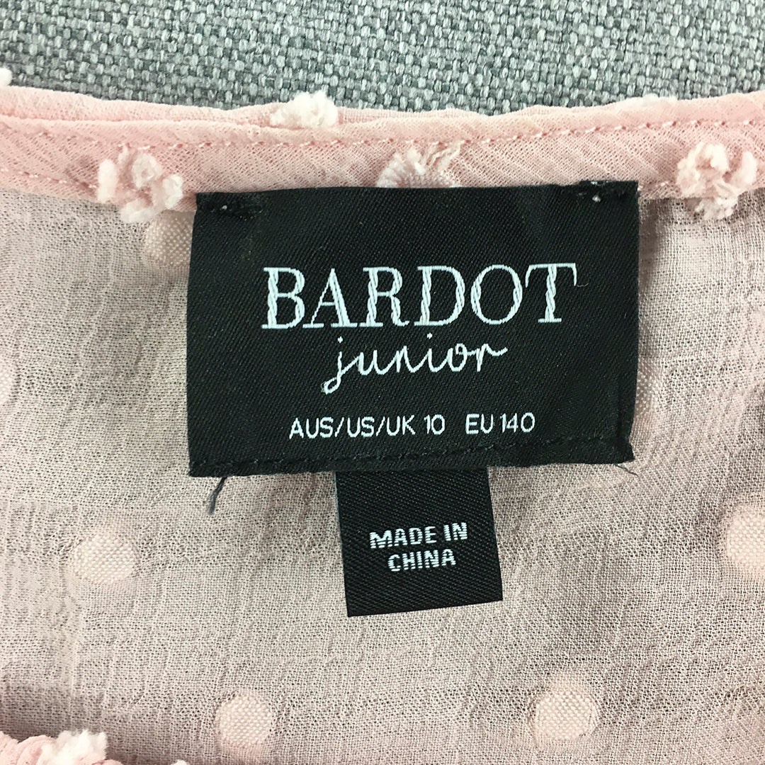 Bardot Junior Kids Girls Top Size 10 Pink Long Sleeve Cropped Blouse