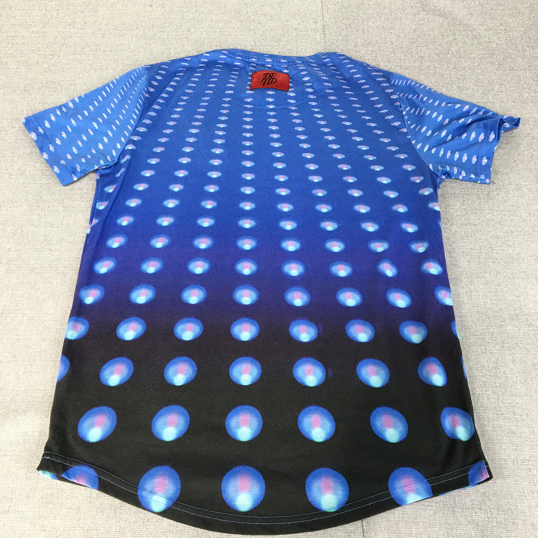 DFND Mens T-Shirt Size L Blue Dot Full-Print Short Sleeve Crew Neck Tee