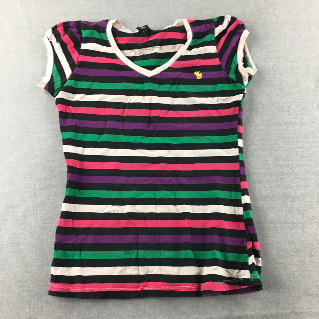 Abercrombie & Fitch Kids Girls T-Shirt Youth Size XL 12-14 Years Purple Striped