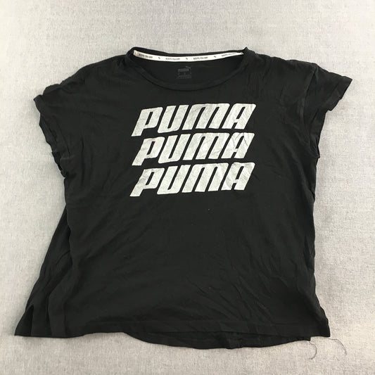 Puma Womens T-Shirt Size M Black Logo Short Sleeve Crew Neck Top