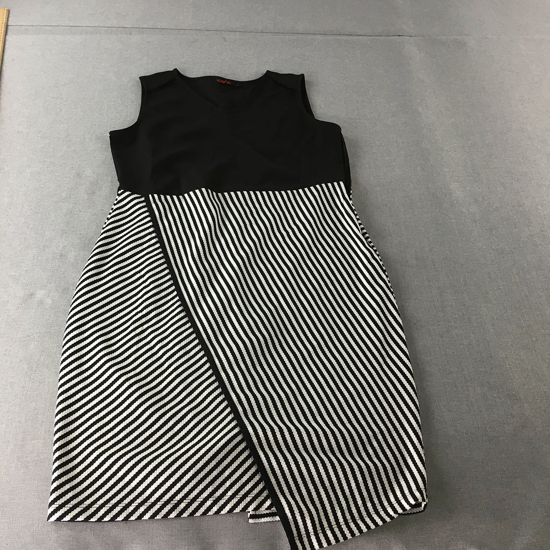 109 F Womens Pencil Dress Size L Black White Striped Midi Sleeveless