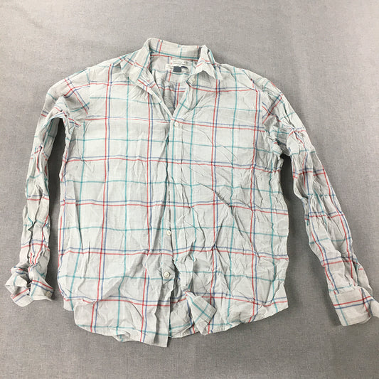 Old Navy Mens Shirt Size L Grey Checkered Long Sleeve Button-Up Collared