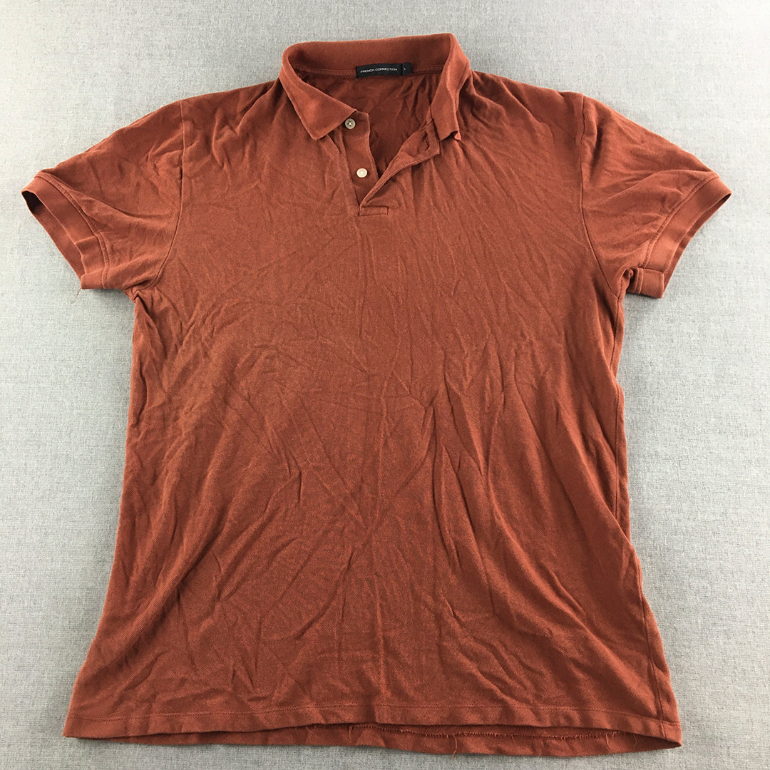 French Connection Mens Polo Shirt Size L Brown Collared Short Sleeve Rugby