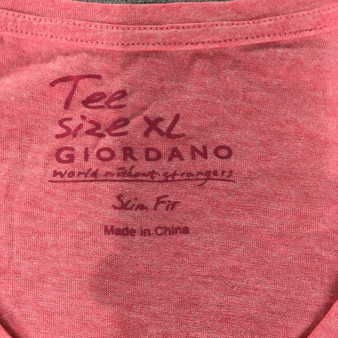 Giordano Womens T-Shirt Size XL Slim Fit Pink V-Neck Short Sleeve Top