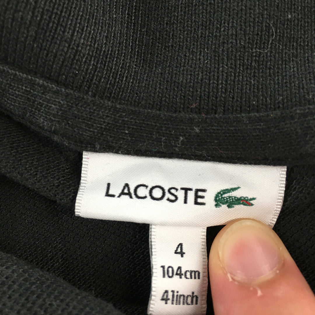 Lacoste Kids Boys Polo Shirt Size 4 Black Logo Collered Short Sleeve Rugby