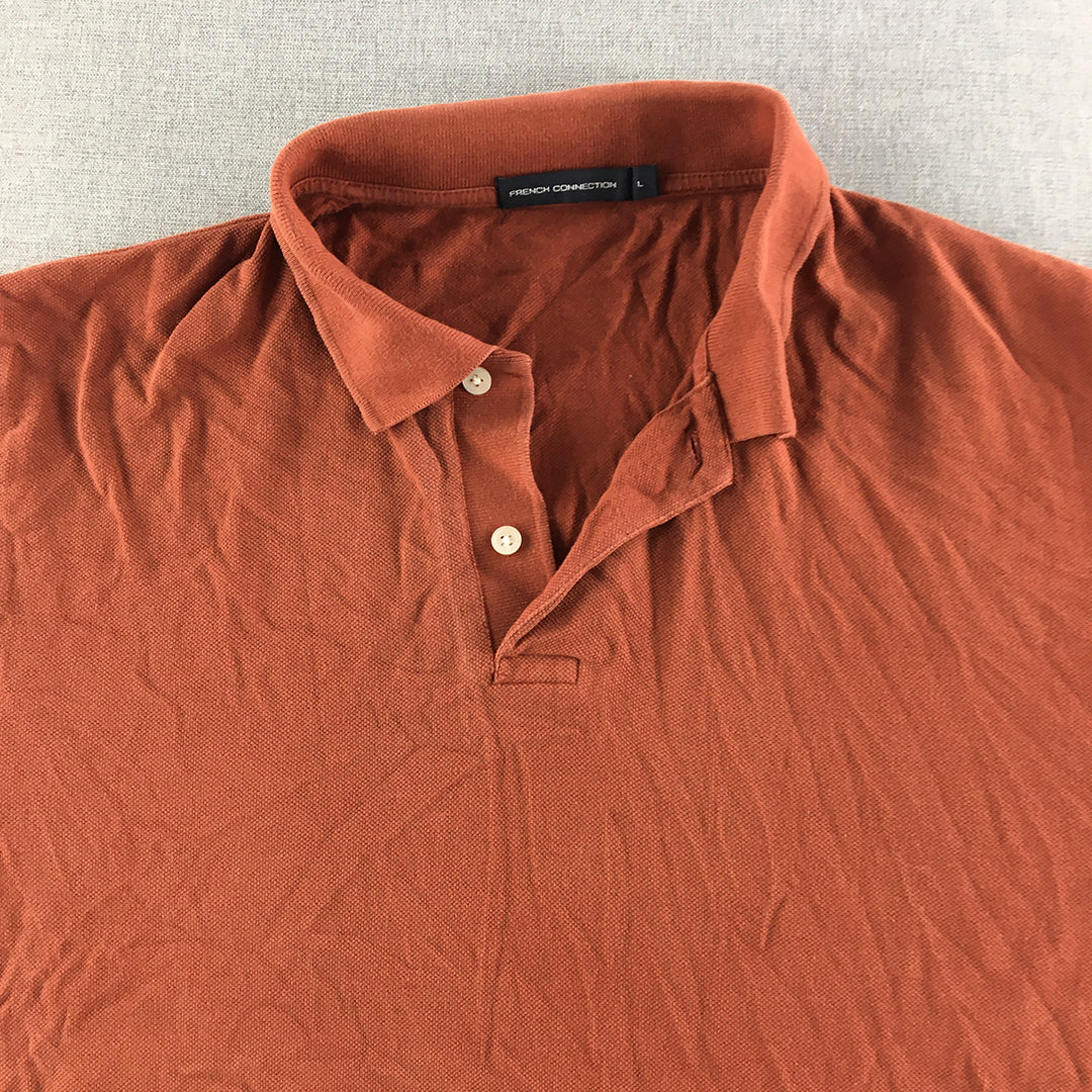 French Connection Mens Polo Shirt Size L Brown Collared Short Sleeve Rugby