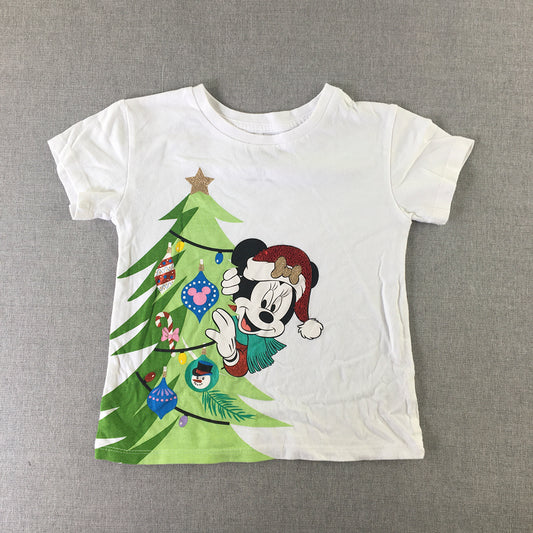 Disney Minnie Mouse Kids Girls T-Shirt Size 5 White Christmas Short Sleeve Top